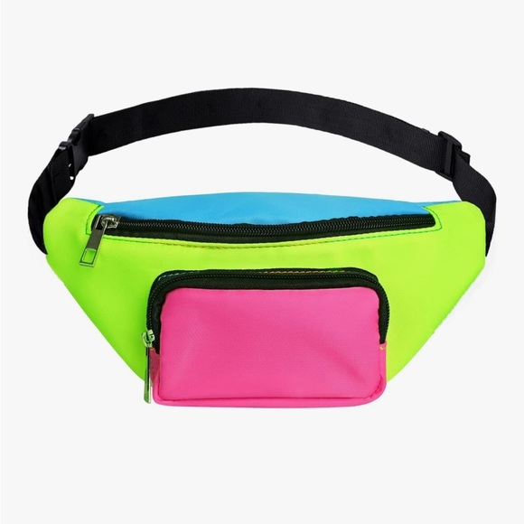 Three Pockets Neon Retro 80s Fanny Pack. - Picture 1 of 5